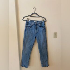 AGOLDE Riley Crop Button Fly High Waisted Straight Jeans Light Blue 27